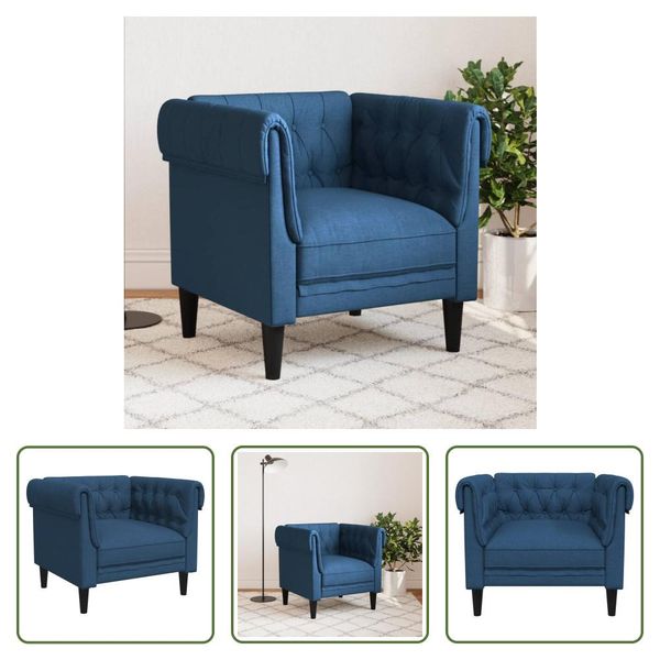 The Living Store Poltrona Chesterfield Tessuto Blu-image