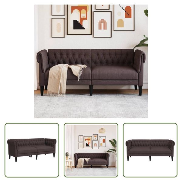 The Living Store Divano Chesterfield A 2 Posti In Tessuto Marrone Scuro-image