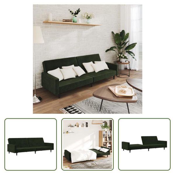The Living Store Divano Letto A 2 Posti In Velluto Verde Scuro-image