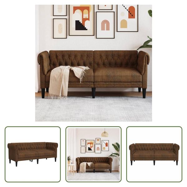 The Living Store Divano Chesterfield 2 Posti In Tessuto Marrone-image