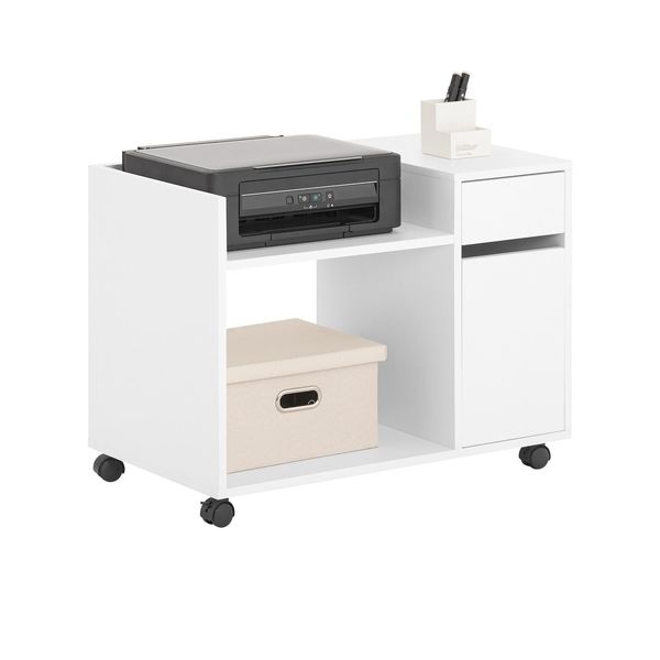 Sobuy ASK02-W Armadio Per Archivi Carrello Per Archivi Tavolo Per Stampanti Supporto Per Stampanti Contenitore Per Rotoli Armadio Di Stoccaggio Per Ufficio Bianco Wd Circa 72X40X54Cm-image