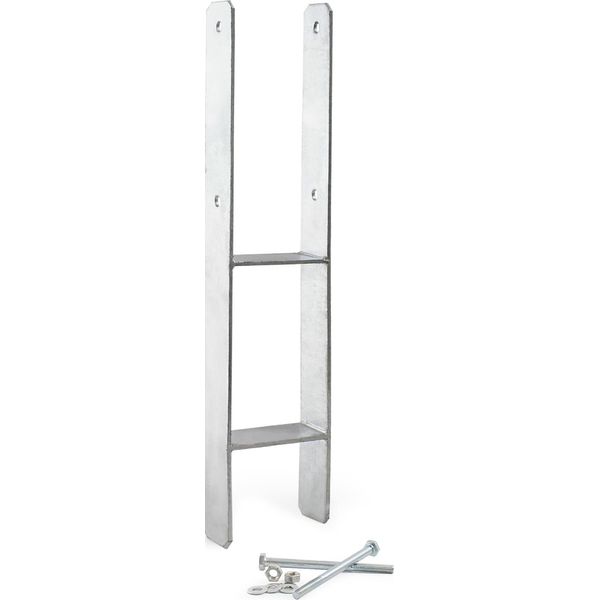Supporto Per Pali Xpotool Zincato A Caldo 81 X 600 Mm, Ancoraggio Ad H Acciaio Al Carbonio, Ancoraggio Per Pali Con Fori M10 X 100, Pattino Per Pali Con 2 Puntelli-image
