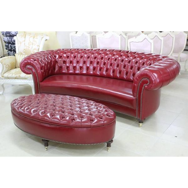 Set Divano Chesterfield 3 Posti + Sgabello Mobili Imbottiti Divani In Pelle Divani-image