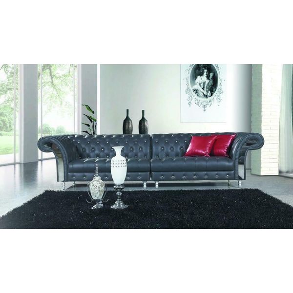 Design Chesterfield 4 Posti Xxl Grande Divano In Pelle Metallica Xxl Divani Imbottiti Divano-image