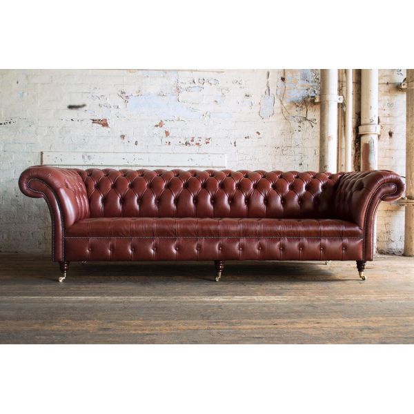 Divano Grande Xxl Divano Chesterfield 245Cm Divani Imbottiti 4 Posti In Similcuoio #315-image