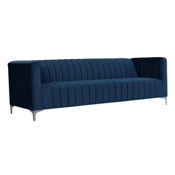 Soggiorno Blu A Tre Posti In Tessuto Di Design Divani Imbottiti Divano Blu Arredamento-image