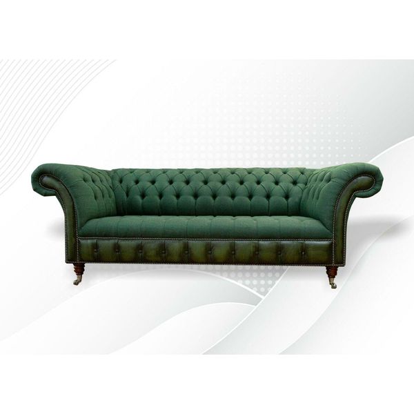 Mobili Da Salotto In Tessuto Tre Posti Divano Imbottito Verde Chesterfield-image