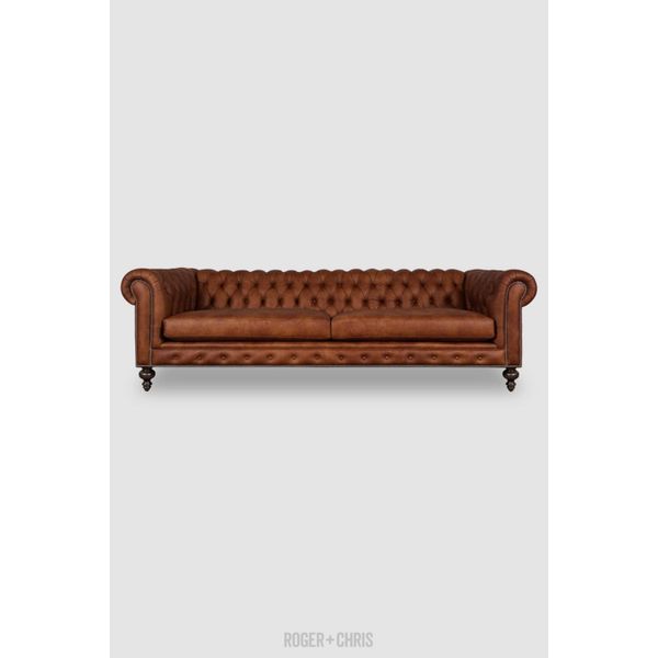 Divano Imbottito Chesterfield A 4 Posti In Stile Antico In Tessuto, Divano In Pelle-image