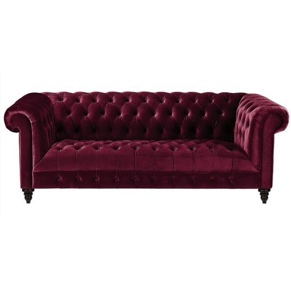 Tre Posti Bordaux Tessuto Soggiorno Design Divano Imbottito Divano Chesterfield Nuovo-image