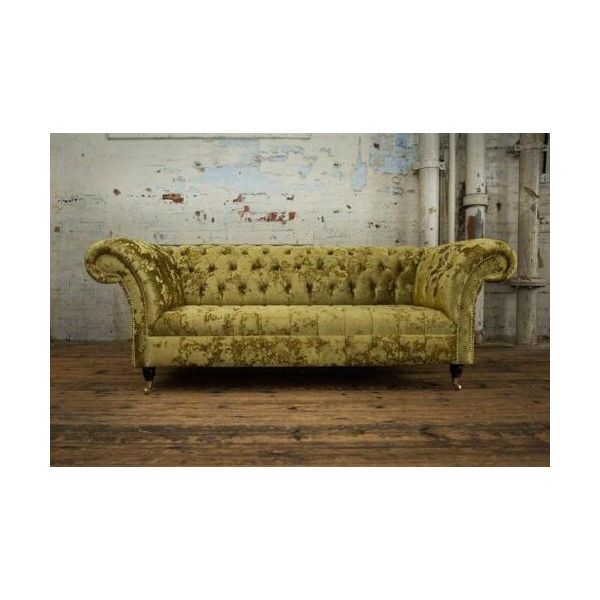 Divano Xxl Grande Divano A 3 Posti Chesterfield Imbottito Set Di Sedili In Pelle Tessile Giallo-image
