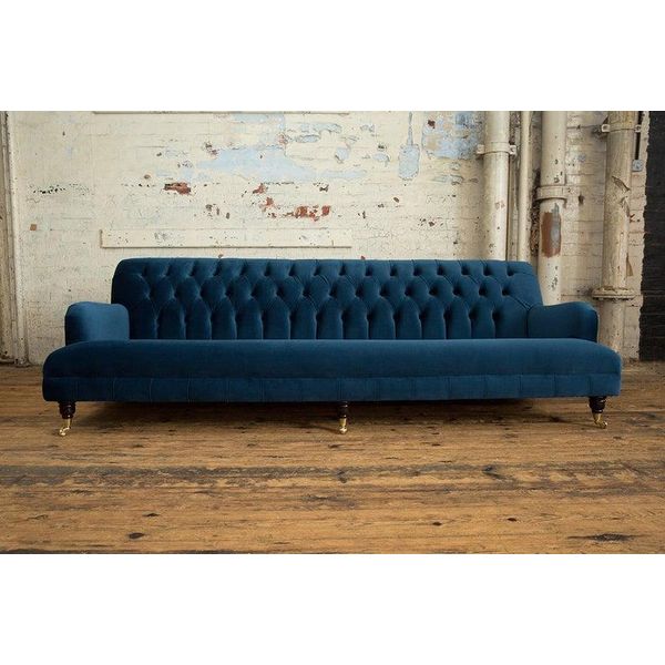 Divano Chesterfield Blu Tessile 4 Posti Xxl Divano Grande Divano Grande Nuovo Rivestimento-image