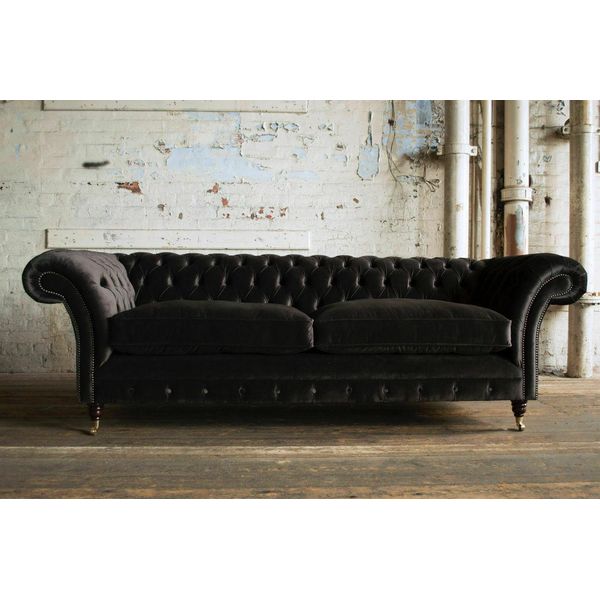 Chesterfield Design Lusso Imbottito Divano Sedile Set Pelle Nuovi Divani #202-image