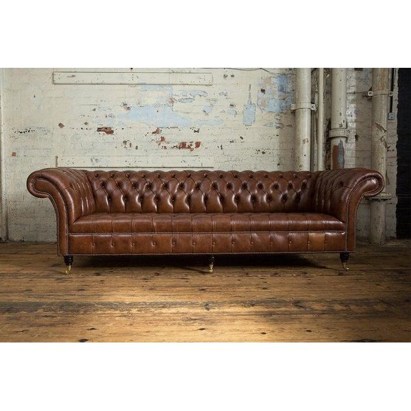 Divani Imbottiti Chesterfield Design Divano Di Lusso Divano 4 Posti In Pelle Nuovo-image