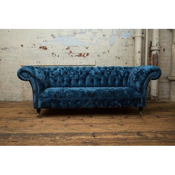 Divano Tessile Chesterfield Divani Tappezzeria 3 Posti Set Blu Design-image