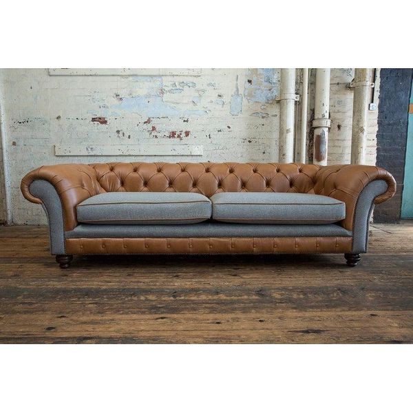 Divano Grande Xxl 4 Posti Divano Chesterfield Imbottito Set Di Sedili In Similcuoio Grigio-image