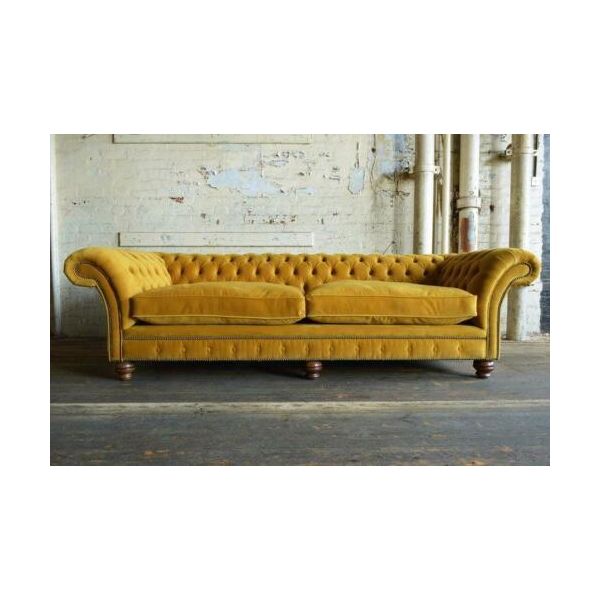 Xxl Divano 4 Posti Divano Chesterfield Imbottito Set Di Sedili In Similcuoio Giallo-image