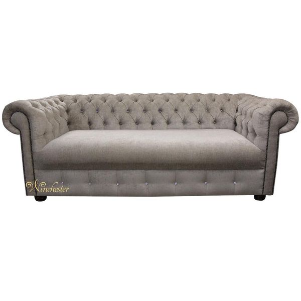 Jv Furniture Design Divano Grigio Chiaro 3 Posti Chesterfield Tessuto Imbottito Divani Nuovo-image