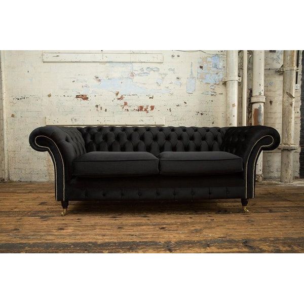 Divano Chesterfield Divano Tappezzato 3 Posti Divani Set Divani Nero Nuovo-image