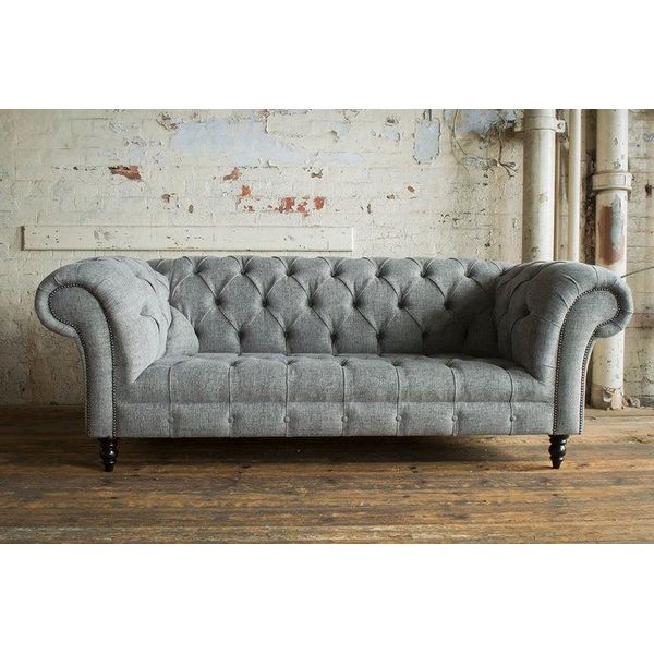 Divano Chesterfield Divano Imbottito 3 Posti Set Divani Divani Grigio Nuovo-image