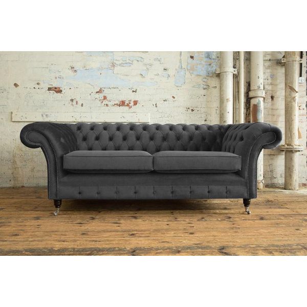 Jv MöBel Xxl Divano 3 Posti Couch Chesterfield Tappezzeria Set Tessile Grigio Nuovo-image