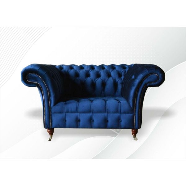 Poltrona Chesterfield Tessuto Blu Mobili Creativi Nuovo Soggiorno Lusso Moderno-image