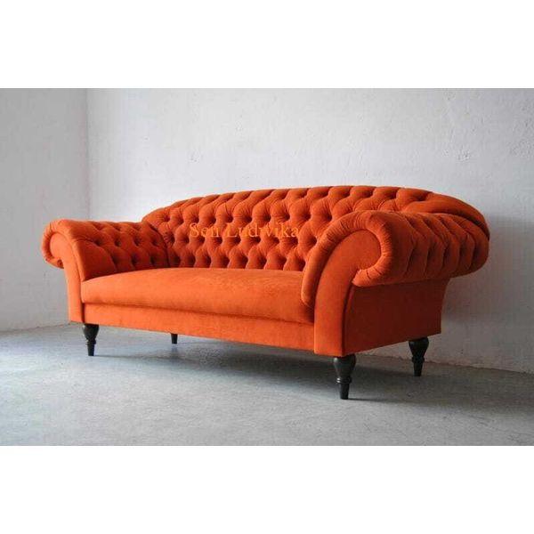 Divano A Tre Posti Di Design Con Seduta Imbottita In Tessuto Divano A 3 Posti Chesterfield Arancione Nuovo Divano-image