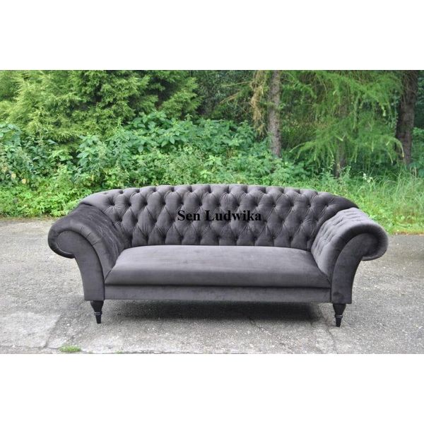 Divano A Tre Posti Di Design Con Sedile Imbottito In Tessuto Divano A 3 Posti Chesterfield Grigio Nuovo Divano-image