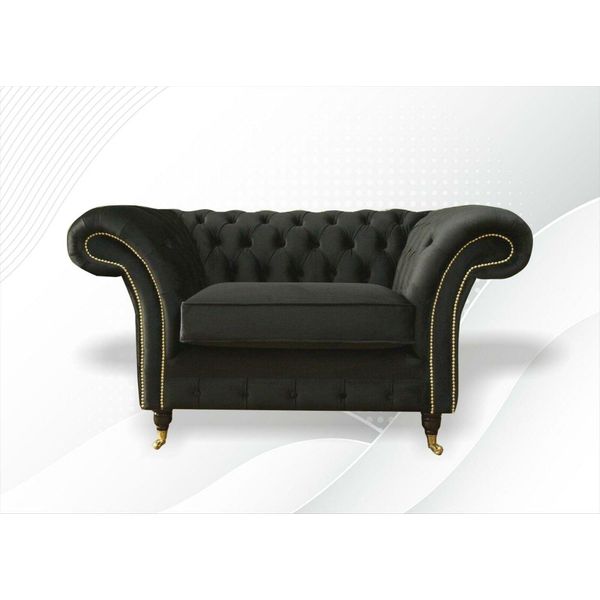 Poltrona Nera Chesterfield Tessile Soggiorno Divano Monoposto Divano Imbottito Nuovo-image