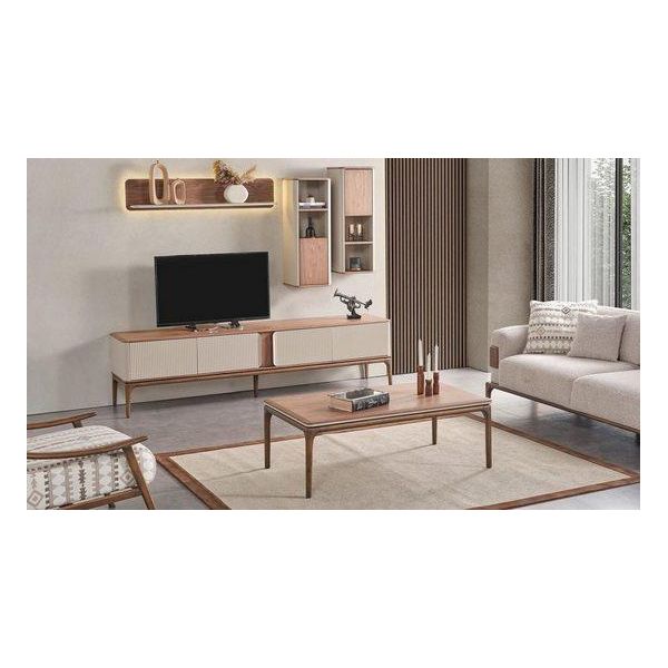 Set Soggiorno Credenza Tv + Tavolino Beige Legno Jvmoebel-image