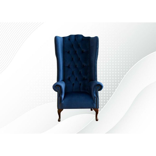 Poltrona Wing Chair Chestefield Sedia Seduta Imbottitura Divano Lounge Velluto Tessile Nuovo-image
