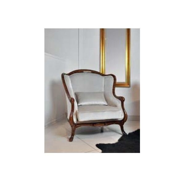 Poltrona Wing Chair Seduta Grigia Velluto Soggiorno Di Lusso Classico Legno Nuovo-image