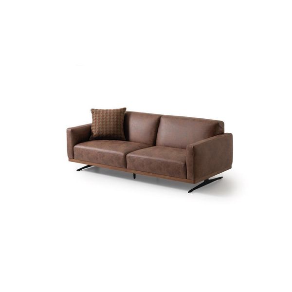 Divano In Pelle Divano Zona Giorno Design Moderno Divano 3 Posti Marrone Nuovo-image