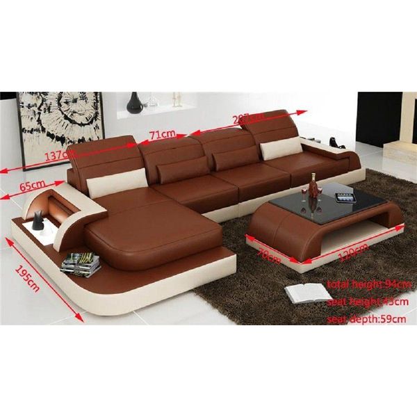 Set Soggiorno Divano Angolare In Pelle + Tavolino Jvmoebel-image