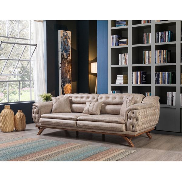 Divani Chesterfield 3 Posti Design Beige Divani Imbottiti Divano-image