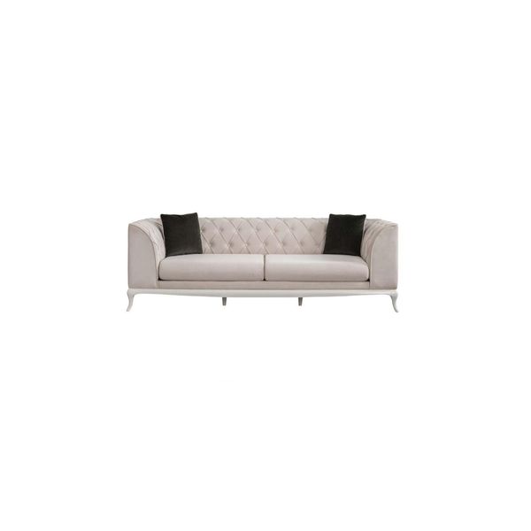 Divano In Tessuto A Tre Posti Divano Chesterfield A 3 Posti In Tessuto Beige Jvmoebel-image
