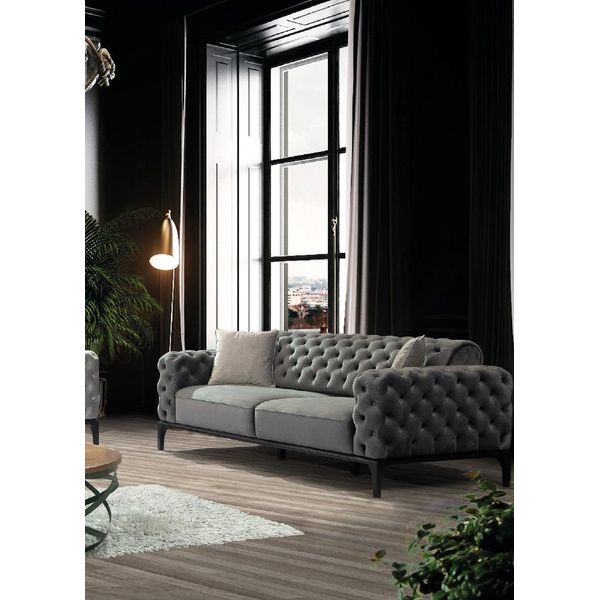 Divano 3 Posti Tre Posti Tessuto Soggiorno Grigio Chesterfield Nuovo Jvmoebel-image