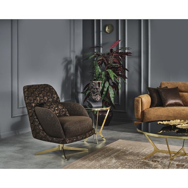 Poltrona Wing Chair Poltrona Cocktail Tessuto Soggiorno Poliestere Marrone Jvmoebel-image
