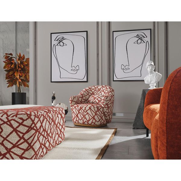 Poltrona Wing Chair Moderna Tessuto Soggiorno Poliestere Arancione Design Jvmoebel-image