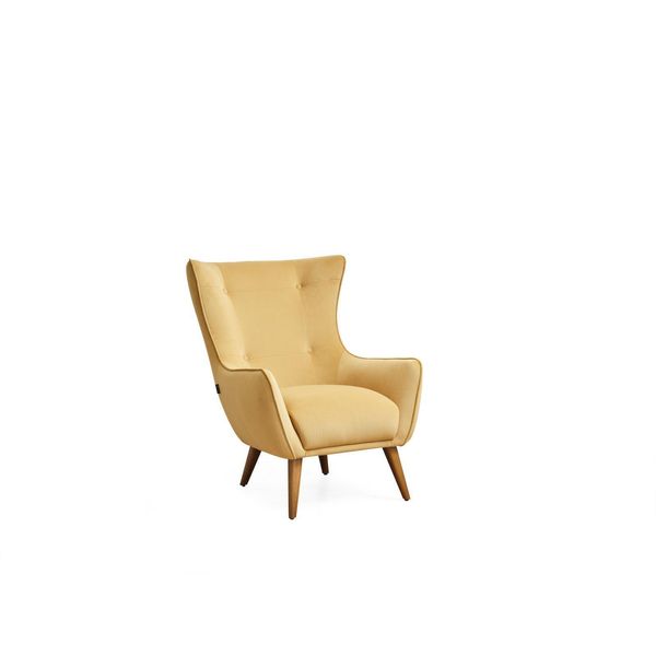 Poltrona Wing Chair Poltrona Cocktail Tessuto Soggiorno Poliestere Giallo Seduta Jvmoebel-image