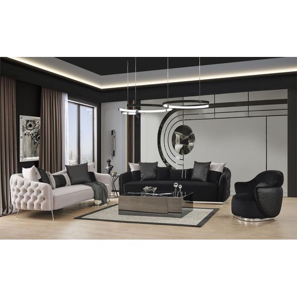 Set Di Divani Divano Poltrona 431 Posti Tessuto Divani Di Lusso Bianco Nero Jvmoebel-image