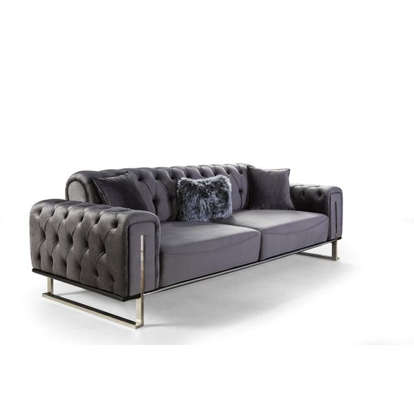 Lusso Divano Chesterfield 3 Posti Divano Grigio Tappezzeria Tessile Divani-image