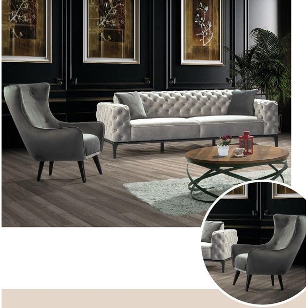Set Divano Chesterfield Divano 31 Posti In Tessuto Grigio Divani Di Lusso Bianco Jvmoebel-image