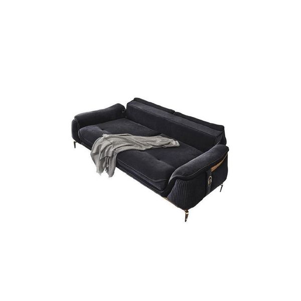 Design Chesterfield Divano 3 Posti In Tessuto Imbottito Nero Jvmoebel-image