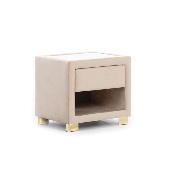 Comodino Quadrato Beige Struttura In Legno Di Design Arredo Moderno Nuovo Jv Moebel-image