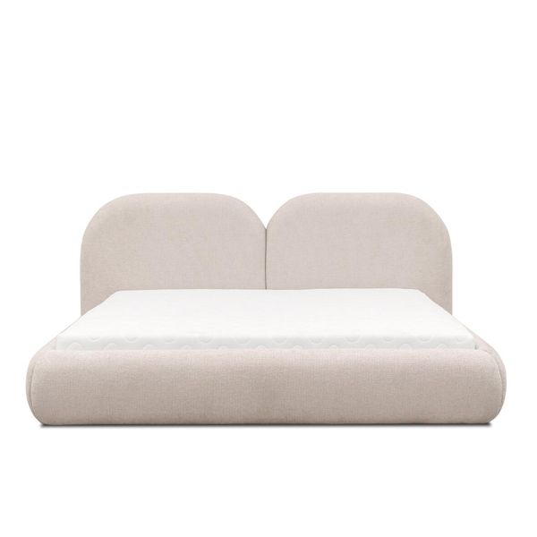 Camera Da Letto Beige Letto Matrimoniale Testiera Tessile Rotonda Letti Imbottiti Nuovi Mobili Jv-image