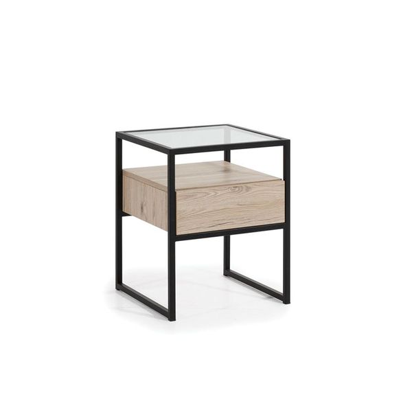 Camera Da Letto Comodino Moderno Piano In Vetro Struttura In Metallo Mobili In Legno Jv Moebel-image