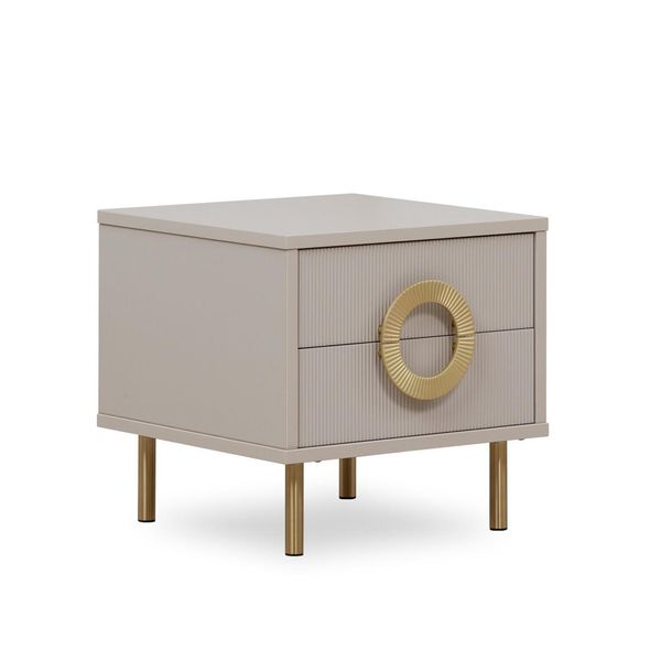 Comodino Beige Di Design Con 2 Cassetti Per Camera Da Letto Console Jv Moebel-image