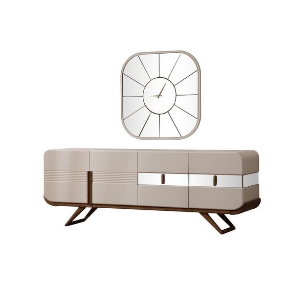 Set Per Sala Da Pranzo Credenza Per Sala Da Pranzo Beige A 4 Ante Specchio Rettangolare Jvmoebel-image