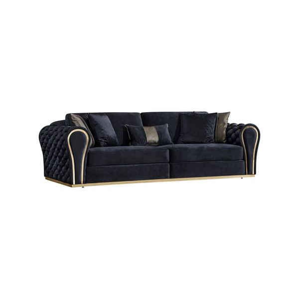 Elegante Divano Imbottito Nero A 3 Posti Per Un Soggiorno-image