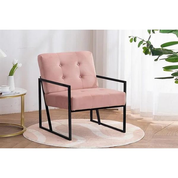 Poltrona Confortevole 1 Posto Soggiorno Rosa Rivestimento Tessile Gambe In Metallo Jvmoebel-image